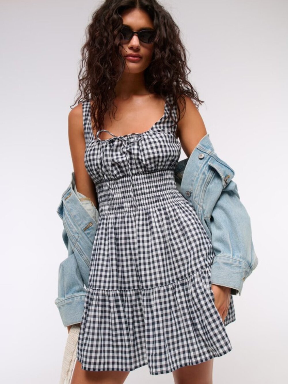Abercrombie & Fitch Easy Scoopneck Mini Dress in Gingham NEW